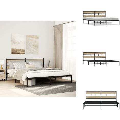 Cadre de lit en métal sans matelas chêne sonoma 180x200 cm - Cadre De Lit - Cadres De Lit - Lit Double - Lit (1/5)