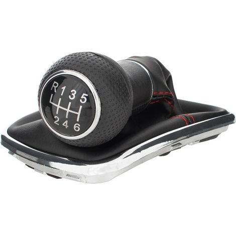 Pomo de palanca de cambios y funda para VW Golf IV 97-03 con rosca roja y marco cromado, 6 velocidades, orificio de 12 mm. (1/5)