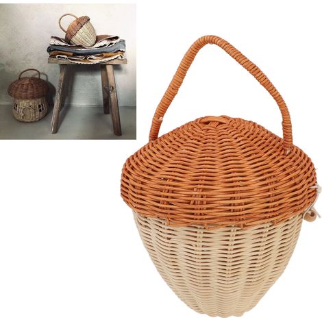 Tragetasche aus Rattan im INS-Stil mit Pilzklappe, ideal für Kinderkleidung, Fotorequisiten und als dekorative Handtasche im Wald-Look für Partys und als Geschenk. (1/5)