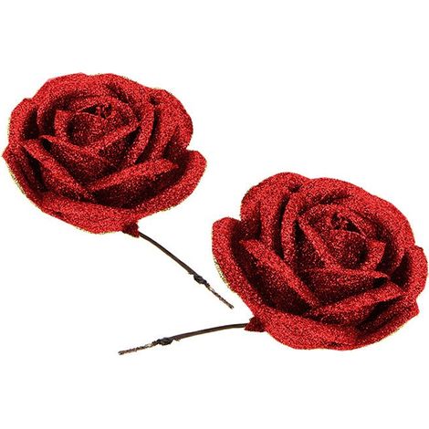 Fleurs artificielles paillettes décoratives - set 2 pcs - Rouge - SILUMEN (1/2)