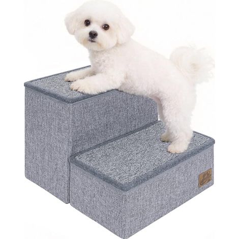 Escaliers pour Chien Pliables avec Boîte de Rangement Rampe d'Accès Amovible et Antidérapante pour Chiens et Chats Marches de Lit Confortables pour Animaux Domestiques (1/5)