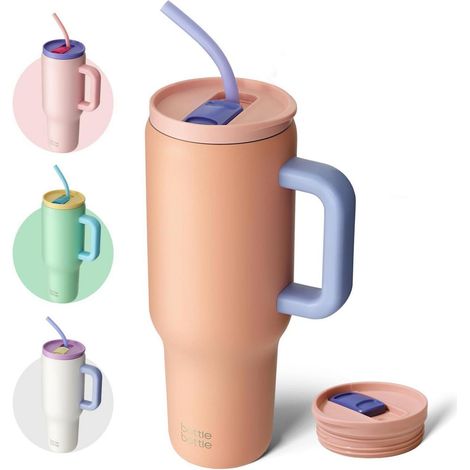 Kaffeebecher Edelstahl 40oz 1.2L Griff Strohhalm BPAfrei Pfirsich (1/5)