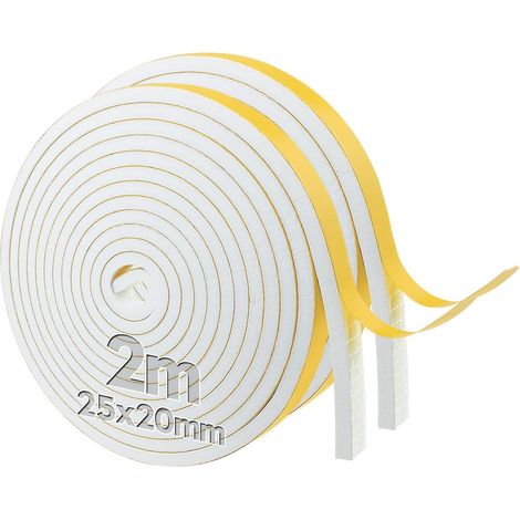 Bande d'étanchéité autocollante pour fenêtre - 25 mm (l) x 20 mm (P) - Joint de porte autocollant en mousse - Joint en caoutchouc - Isolation acoustique pour portes et fenêtres - Longueur (1/5)