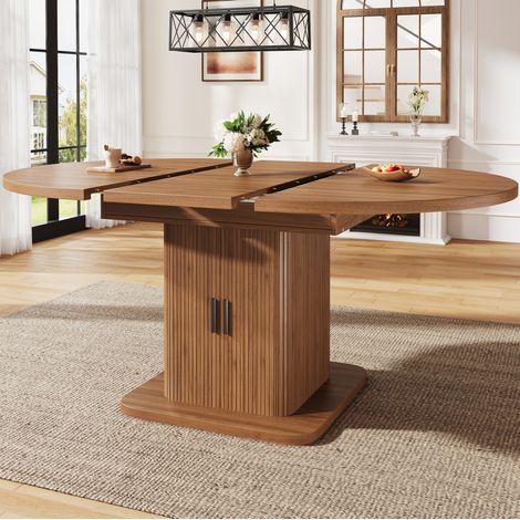Table à manger ovale extensible 110-150 cm avec rangement et portes coulissantes en MDF marron (1/5)