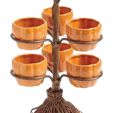 Adorno de taza con forma de calabaza, bandeja decorativa para escoba, decoración de temporada, seis tazas (1/2)