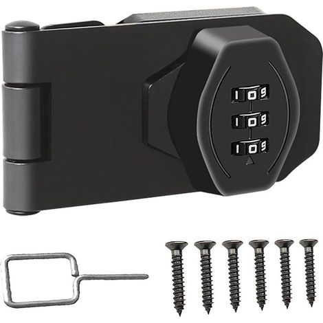 Loquet sans clé, serrure à combinaison à 3 chiffres avec bouton tournant pour armoire, porte coulissante de sécurité pour petites portes, armoires, porte de grange, salle de bain, extérieur (1/5)