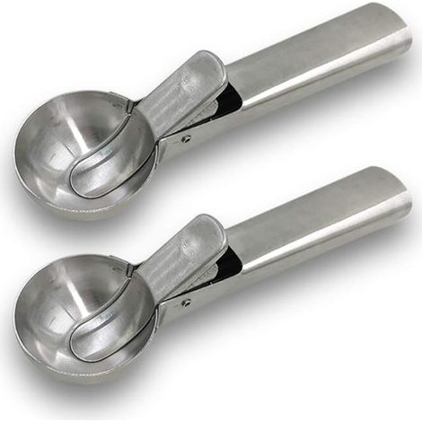 Ensemble de 2 pelles en acier inoxydable massif avec gâchette facile pour la glace et les fruits (1/5)