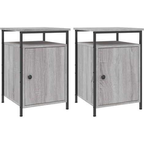 Set 2 comodini con vano con anta 40 x 42 x 60 cm in legno ingegnerizzato grigio e ferro DEC035737