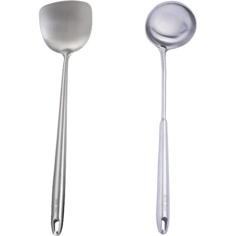 Wok - Set Ustensiles Cuisine Acier Inoxydable - Compatible Wok Fonte et Acier Carbone - 4 Pièces (1/5)