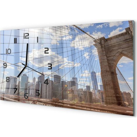 Horloge Murale Déco Maison 60x30 cm Format Panoramique Verre Moderne Pont de New York (1/5)