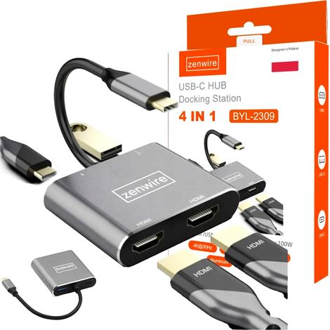 4-in-1-Adapter-Hub USB-C mit 2x HDMI 4K und USB 3.0 (Zenwire BYL-2309) (1/5)