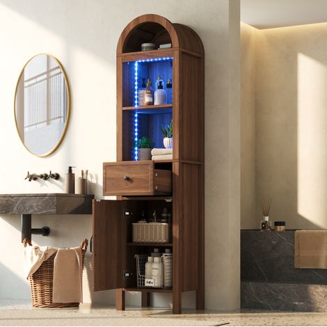 Meuble de salle de bain haut LED 40 x 30 x 163 cm MDF couleur noyer HAVRYA (1/5)