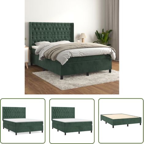 The Living Store Boxspringbett mit Matratze Dunkelgrün 140x200 cm Samt - Samtbett - Boxspringbett - Doppelbett - Bettauflage - Matratze