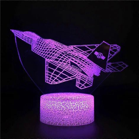 Veilleuse Avion 3D, Lampe Illusion d'Air 7 Couleurs, Contrôle Tactile, Jouet LED de Combat, Cadeau pour Hommes, Garçons et Enfants, Cadeau de Noël ou d'Anniversaire