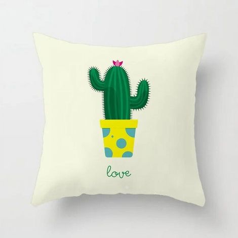 Taie D'oreiller - Coton Linen - Imprimé Cactus - Double Face - Pour Canapé Chaise Bureau Lit Voiture - 40x40 cm (1/5)