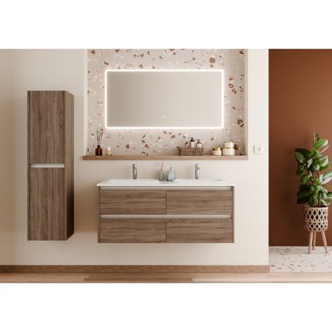 Meuble vasque JUPITER 3.0 Bois Foncé 120 cm - Plan Dune - Miroir Reflet