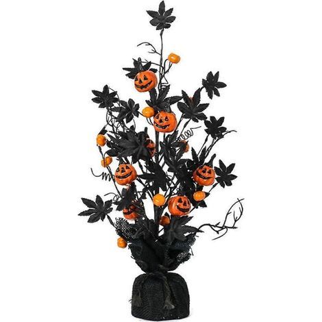 Ciel-Décorations d'Halloween : citrouille noire effrayante, feuille d'érable, arbre décoratif. (1/5)