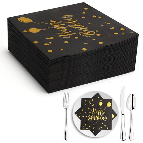 HENGBIRD Balloon Birthday Napkins, 13 x 13 Inches, Pack of 100, Black Paper Napkins, Weddings, Garden Parties and Family Parties (1/5)