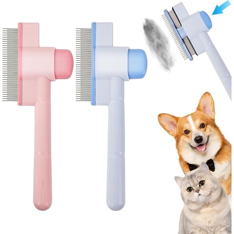 Set de 2 peines antipulgas para perros y gatos - Fantástico cepillo de autocuidado - Limpiador para gatos con dientes de acero inoxidable, peine para pulgas y garrapatas, mascotas de interior, peine d (1/3)