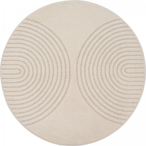 Tapis rond beige 120 cm – Tapis relief en polypropylène – Anti-acariens et hydrofuge – Pour chauffage au sol – Unamourdetapis (1/5)