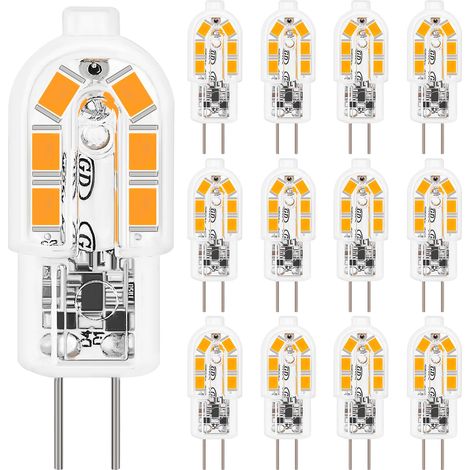 Lot de 12 ampoules LED G4, 2 W équivalent à une ampoule halogène de 20 W, blanc chaud 3000 K 150 lm, non dimmables, sans scintillement, AC/DC 12 V, ampoules à économie d'énergie (1/5)