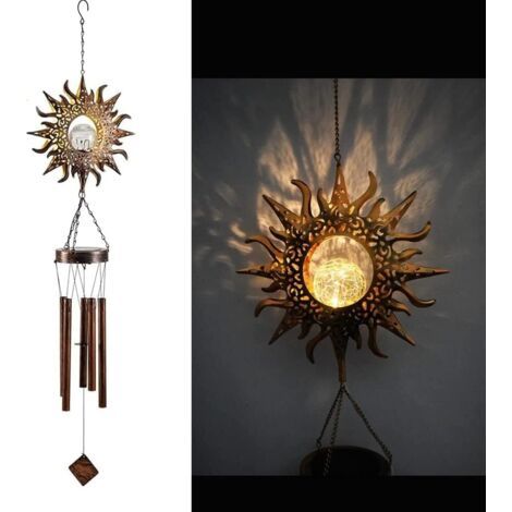 Carillons éoliens solaires suspendus - Lampes solaires LED Veilleuses d'extérieur Jardin Cloche à vent en métal étanche Carillon Lampe lumineuse pour terrasse, pelouse, cour, terrasse (1/5)