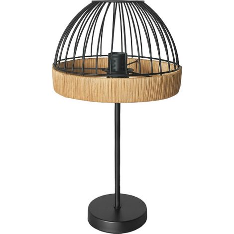 Tischleuchte Gastón Schwarz/Naturmetall und Rattan 1xE27 (46xØ25x25cm)