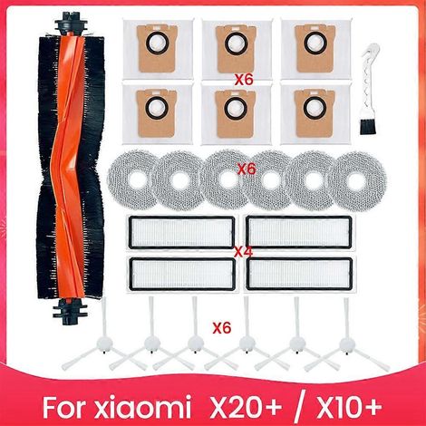 Pièces de rechange pour aspirateur robot Xiaomi X20+ / X10+ : brosse principale latérale, lingette de nettoyage, filtres HEPA et sacs à poussière. (1/5)