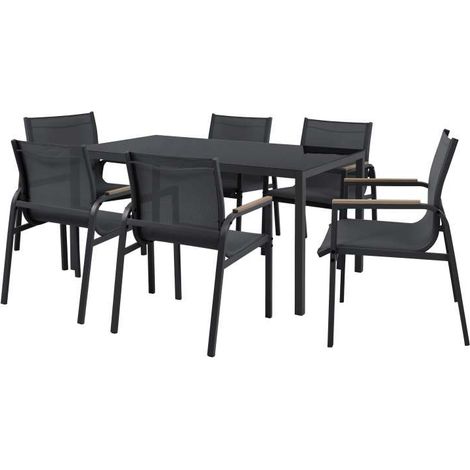 Domo Mea Set Pranzo Best Grey - Tavolo Vetro Temperato e 6 Sedie Grigio Scuro (1/5)