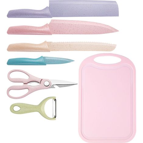 7-teiliges Messerset mit scharfer, rostbeständiger und korrosionsbeständiger Oberfläche sowie Schneidebrett. (1/5)