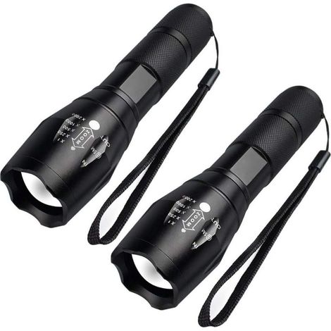 Mini Lampe Torche LED - Lampe de Poche LED Torche Militaire Enfant, Zoomable, 5 Modes Intensité d'illumination Ajustable, Super Bright 1000 Lumens, Antichoc, Anti-dérapant [Lot de 2] (1/5)