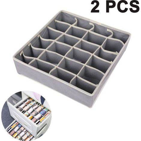 Lot de 2 boîtes de rangement pour sous-vêtements et autres petits accessoires, séparateurs de tiroirs pliables à 24 cellules pour le rangement de chaussettes, écharpes, soutiens-gorge, gris (1/4)