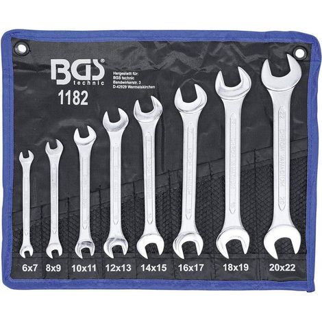 Jeu de Clés Plates 8 pcs 6 x 7 à 20 x 22 mm - Acier Résistant - Précision et Durabilité, Pro - D-Work