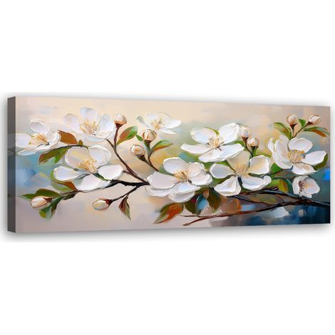Tableau déco Fleur de pommier peinte 90x30 (1/5)