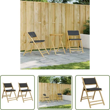 Chaise en bambou - Chaises de bistro pliantes lot de 2 coussins gris foncé bambou (1/5)