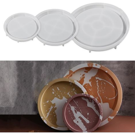 Lot de 3 moules en silicone pour béton - Moule rond en silicone pour béton plâtre DIY - Moules décoratifs pour résine pour la fabrication d'artisanat (1/5)