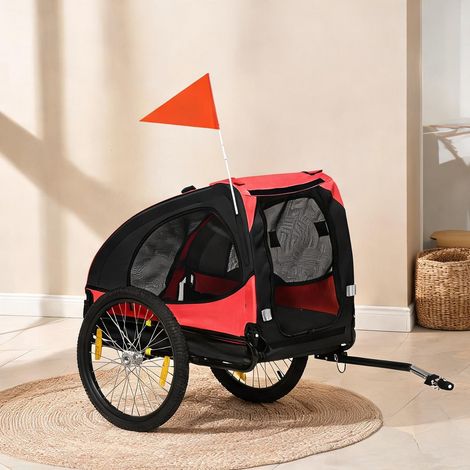 Remorque vélo pliable pour chien en polyester rouge (1/5)