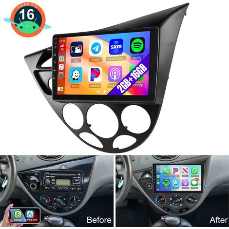 Autoradio Android 16 pouces avec CarPlay, GPS, navigation RDS, FM et commandes au volant pour Ford Focus MK1 (1998-2003) - 2+16G (1/5)