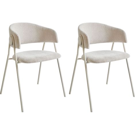 Set di 2 sedie da pranzo imbottite con braccioli Design moderno Base in metallo Beige Chiaro Alanson