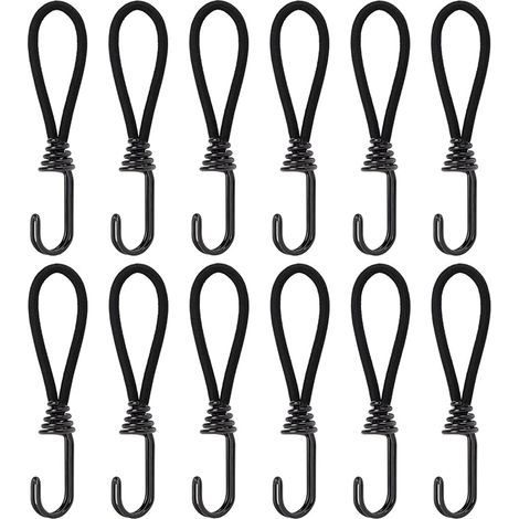 Elastic Bungee Cords with Hooks, 15cm Elastic Rubber Rope with Fasteners for Canopy, Tarpaulin, Camping, Tent, Curtain Extension Harness, 12 Pcs (1/5)