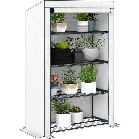 Outsunny 4 Tier Lean-to Mini Greenhouse with Reinforced PE Cover, Green (1/5)
