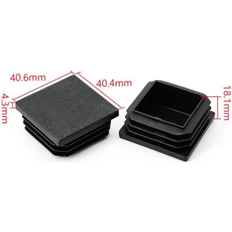 Lot de 12 Embouts Carrés à Lamelles 40 x 40 mm Noir pour Tubes Métalliques Chaises Étagères et Structures en Acier (1/3)