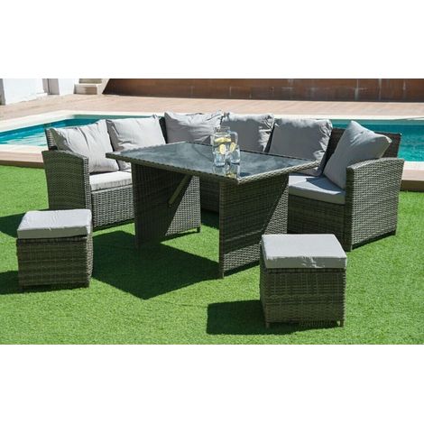 Sofa Rinconera + Mesa + 2 puffs de Ratan PE. Muebles de Jardin y Terraza (1/5)