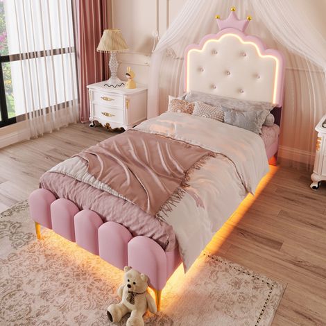 struttura letto 90x200 con LED design corona rosa OKMYHOME (1/5)