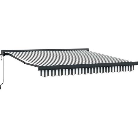 Store banne rétractable, gris anthracite/blanc, 3 x 2,5 mètres, tissu et aluminium. (1/5)