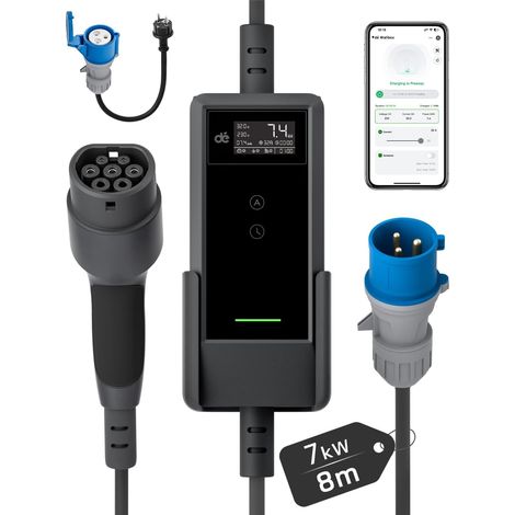 dé Chargeur Voiture Electrique 7kW APP [8m, 1-Phase, 6A-32A] Chargeur Voiture Electrique Type 2 P17 avec Puissance Réglable à Distance, Compatible avec 5, Scenic, Y, E-208 et Autres EV/PHEV (1/5)