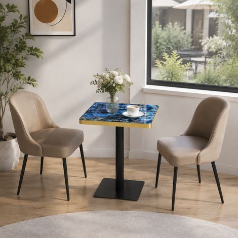 Table carrée effet marbre UV métal moderne (1/5)
