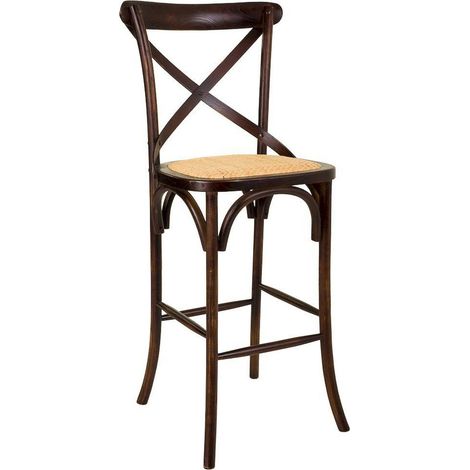 Tabouret en bois assise en rotin style vintage élégant - noyer vieilli et rotin naturel (1/5)