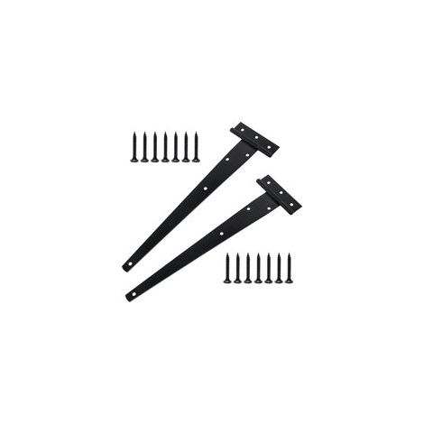 Lot de 2 charnières en T robustes avec vis de montage, 300 mm, galvanisées, pour portes de grange, portes en bois et fenêtres