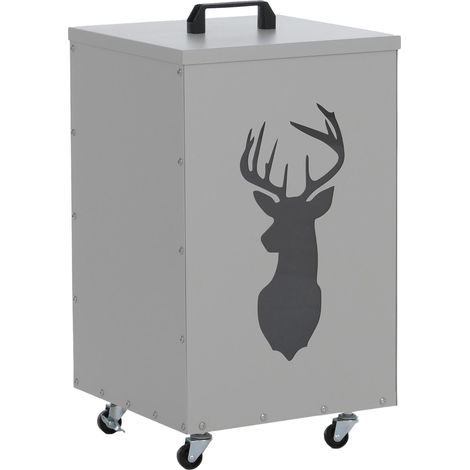 [NEUWERTIG] Pelletbehälter HHG-248 Hirsch, Pelletbox Aufbewahrungsbox für z.B. Tierfutter, Rollen Füße 65x36x36cm weiß-hellgrau (1/5)